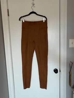 Spanx- High-Waist Faux-Suede Leggings - Tan- long- large